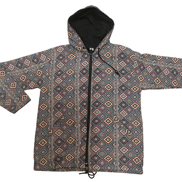 Womens Jacket XL Hooded Tapestry Boho Fall Indie Artsy Hippie Geometric Print - Picture 2 of 8